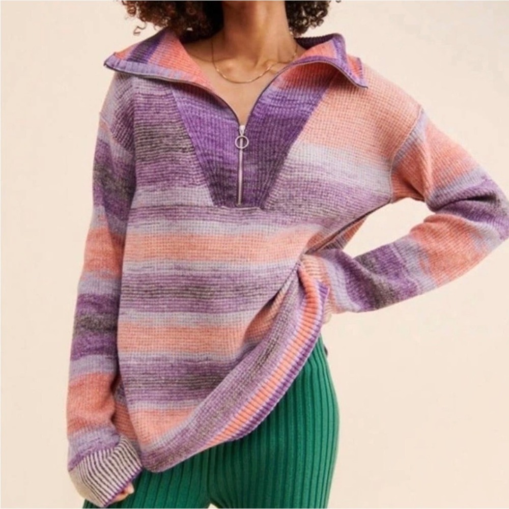 Daily Practice Anthropologie Franconia 1/2 Zip‎ Sweater Purple Peach Sz Medium